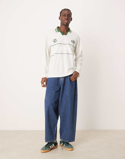 Oversized Long Sleeve Polo With Sports Graphics