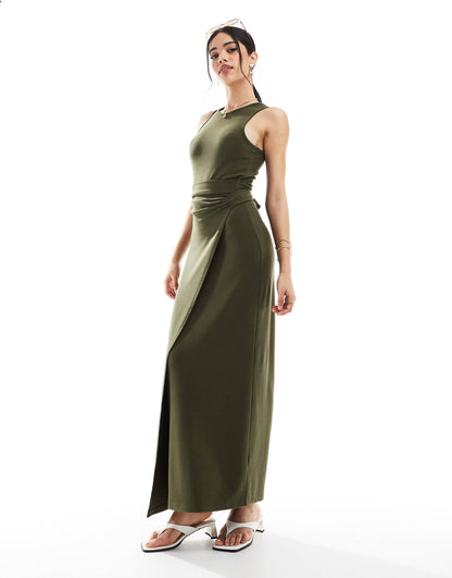 Sleeveless Drape Tie Side Maxi Dress