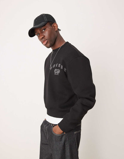 Oversized Cropped Sweatshirt With Chest Print