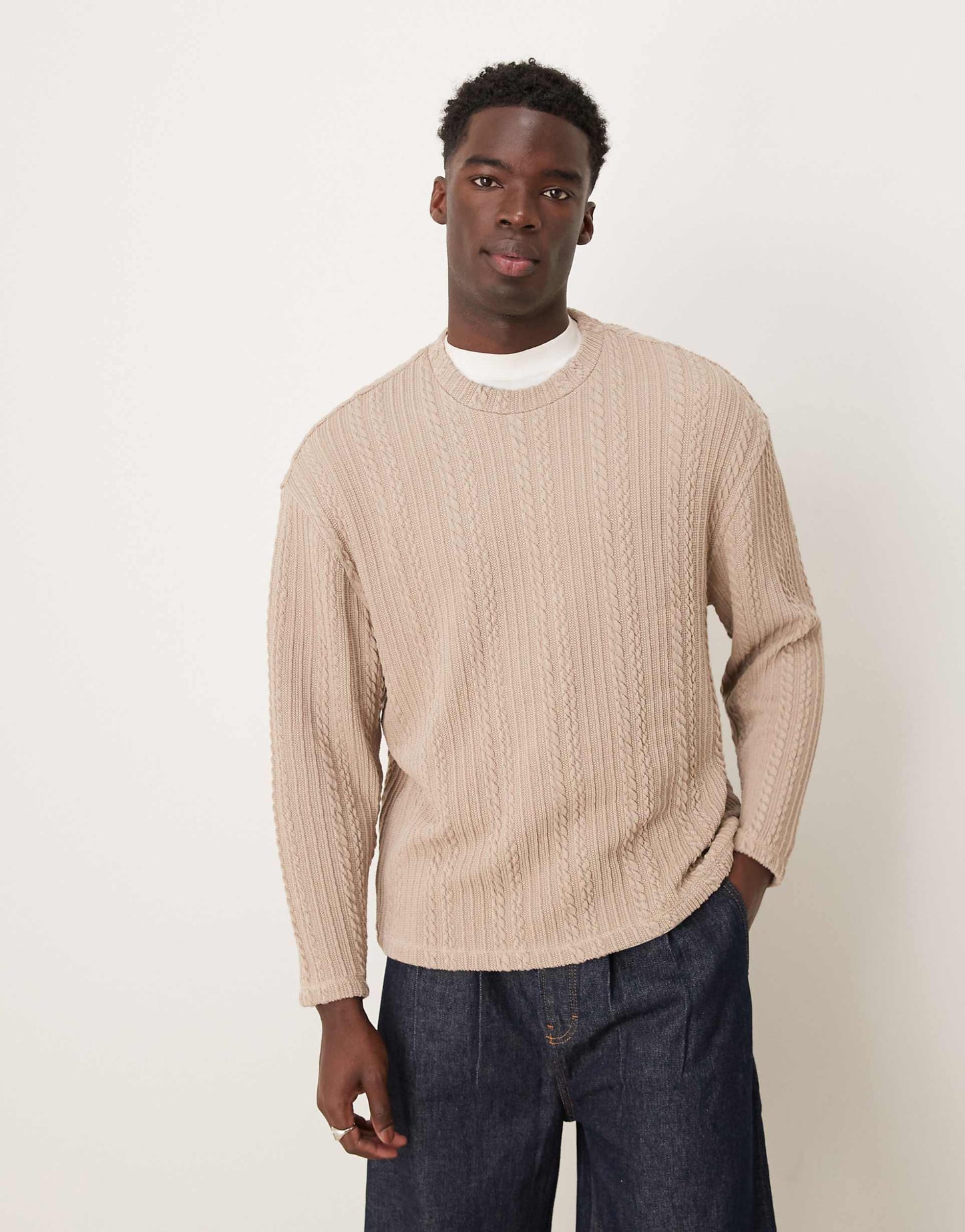 Relaxed Boxy Lightweight Jumper With Cable Texture