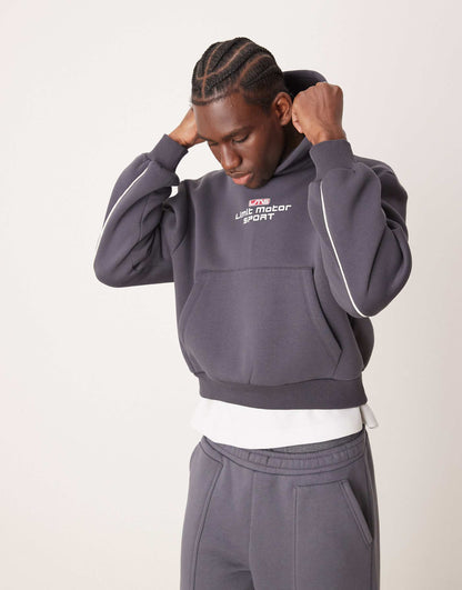 Oversized Dropped Shoulder Hoodie With Piping And Print