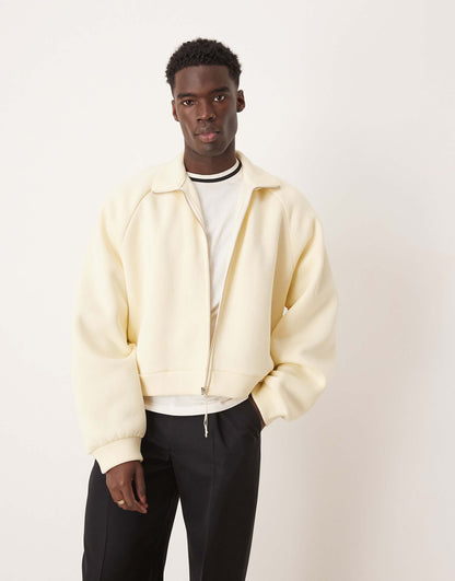 Extreme Oversized Cropped Zip Through Funnel Neck Track Jacket