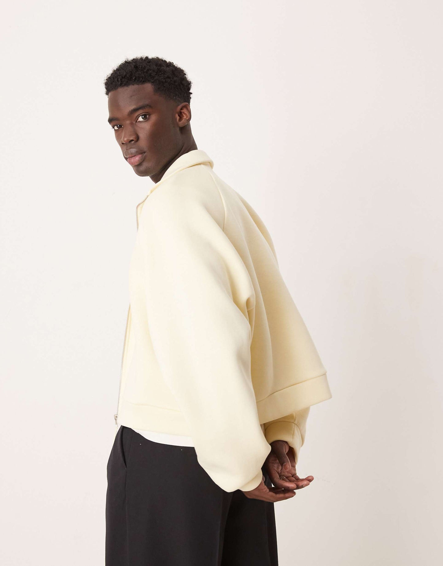 Extreme Oversized Cropped Zip Through Funnel Neck Track Jacket
