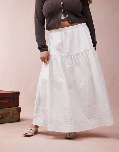 Curve Boho Maxi Skirt With Embroidered Hem