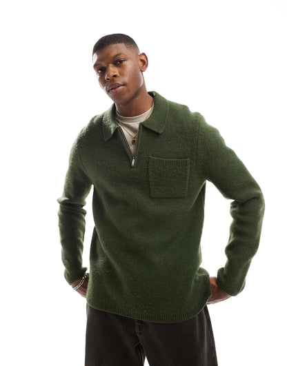 Brushed Knit Zip Polo