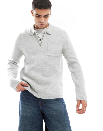 Brushed Knit Zip Polo