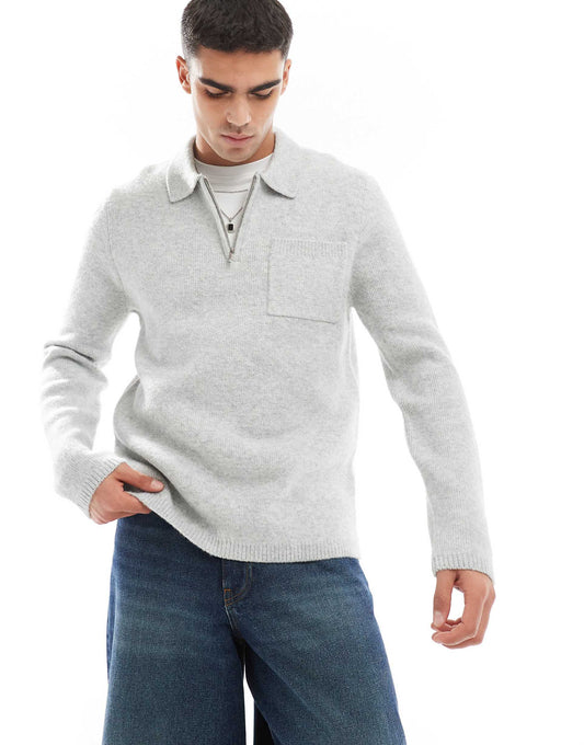 Brushed Knit Zip Polo