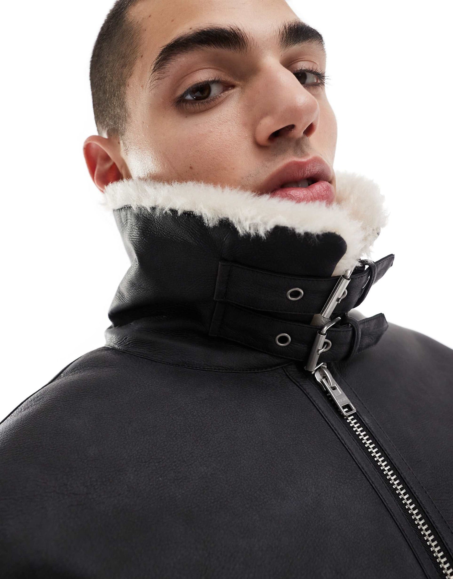 Faux Leather Aviator Jacket