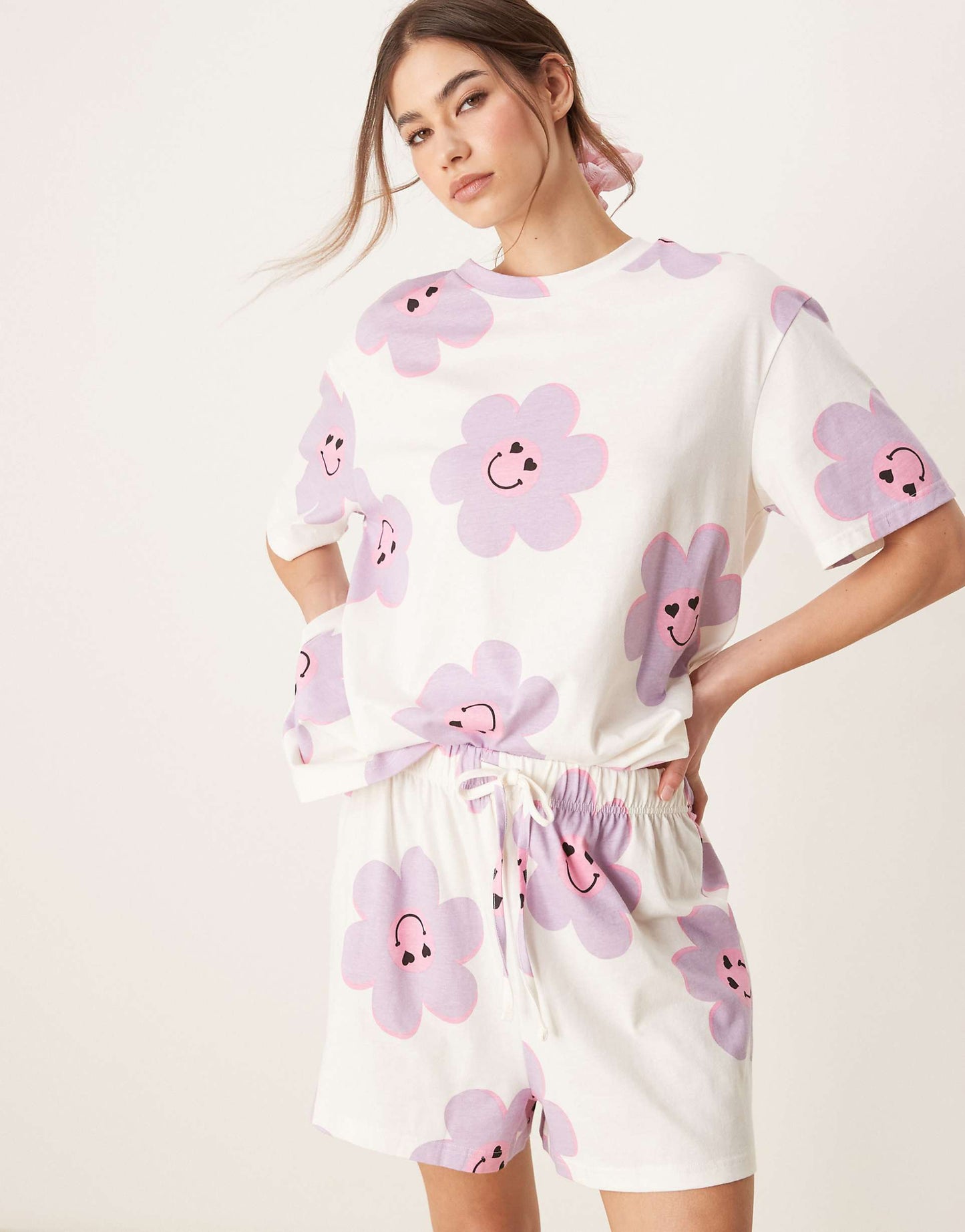Flower Oversized Tee And Short Pyjama Set