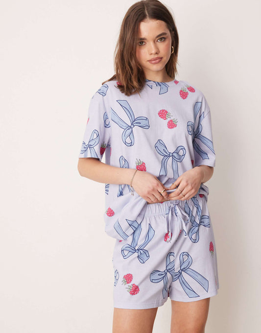 Bow & Berry Oversized Tee & Short Pyjama Set