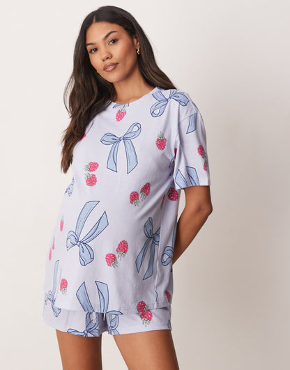 Maternity Bow & Berry Oversized Tee & Short Pyjama Set
