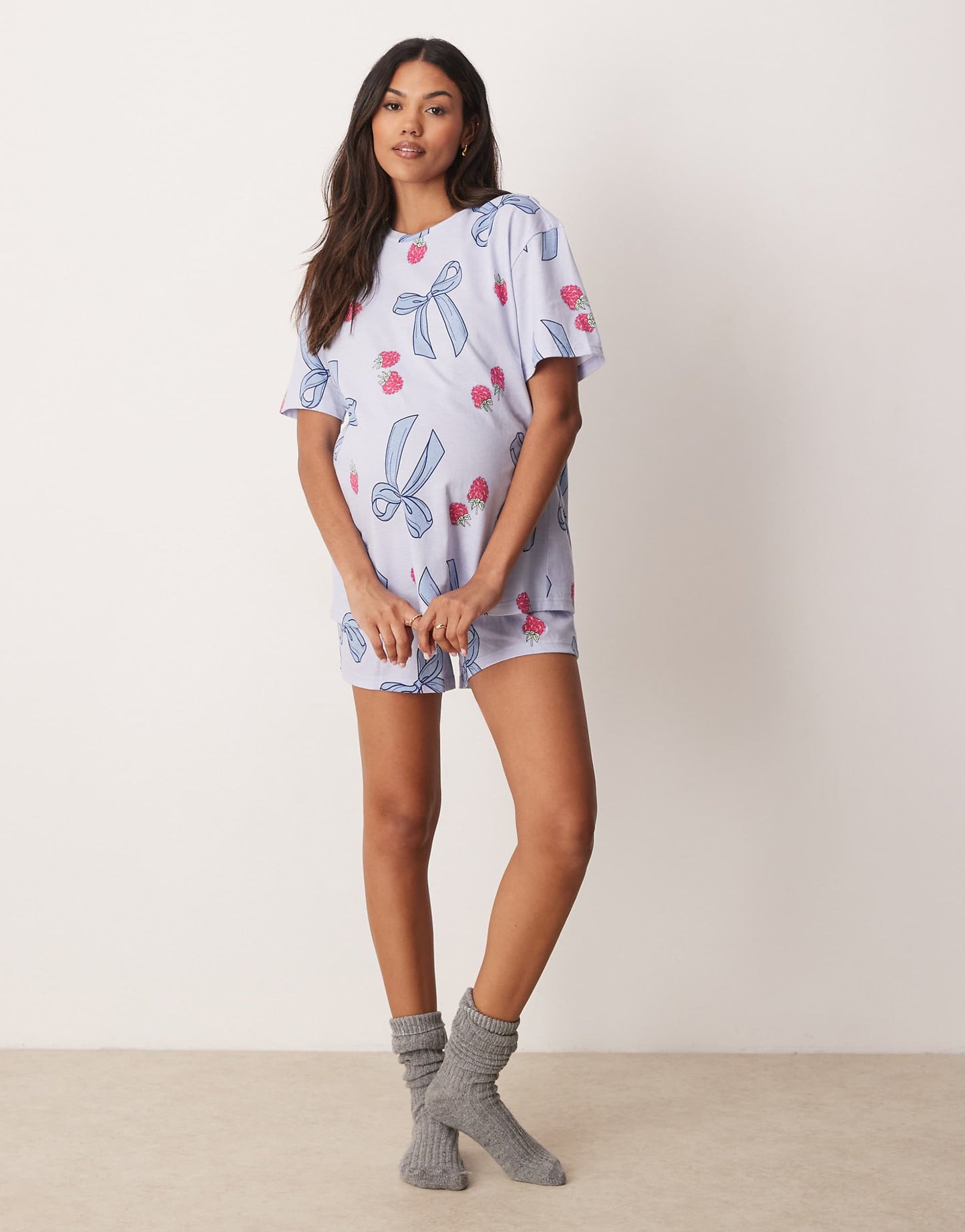 Maternity Bow & Berry Oversized Tee & Short Pyjama Set
