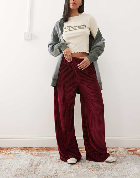 Velour Cord Rib Wide Leg Trouser