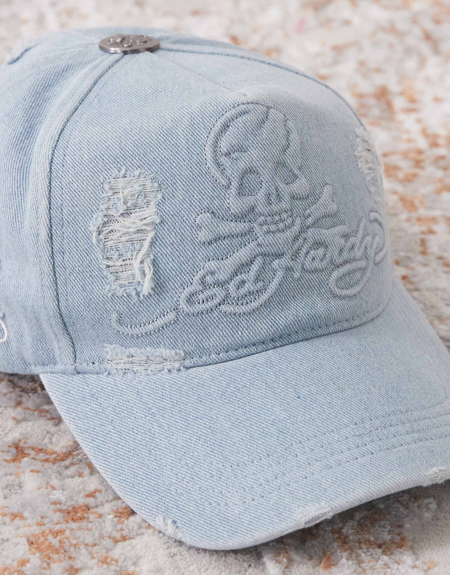 Denim Embossed Skull 5 Panel Cap