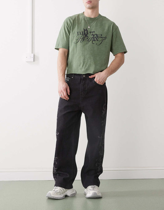 Laser Etched Dragon Denim Trousers