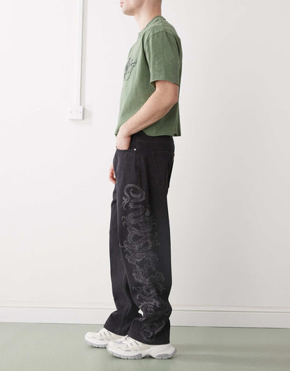 Laser Etched Dragon Denim Trousers
