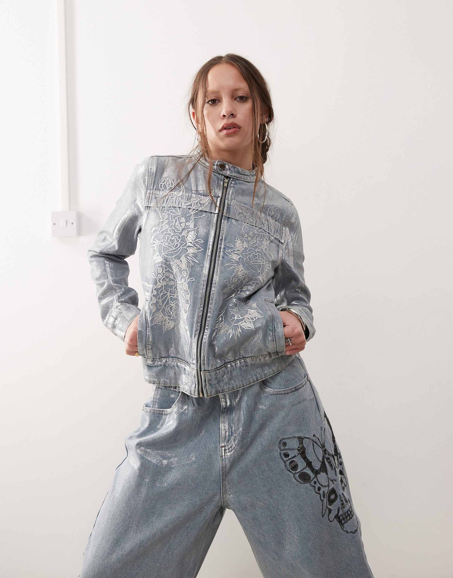 Rose Skull Motocross Denim Jacket