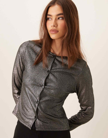 Silver Shimmer Foil Cardigan