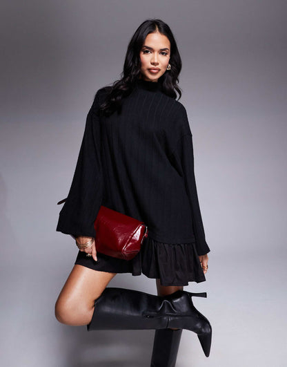 High Neck Jumper With Poplin Mini Dress Skirt