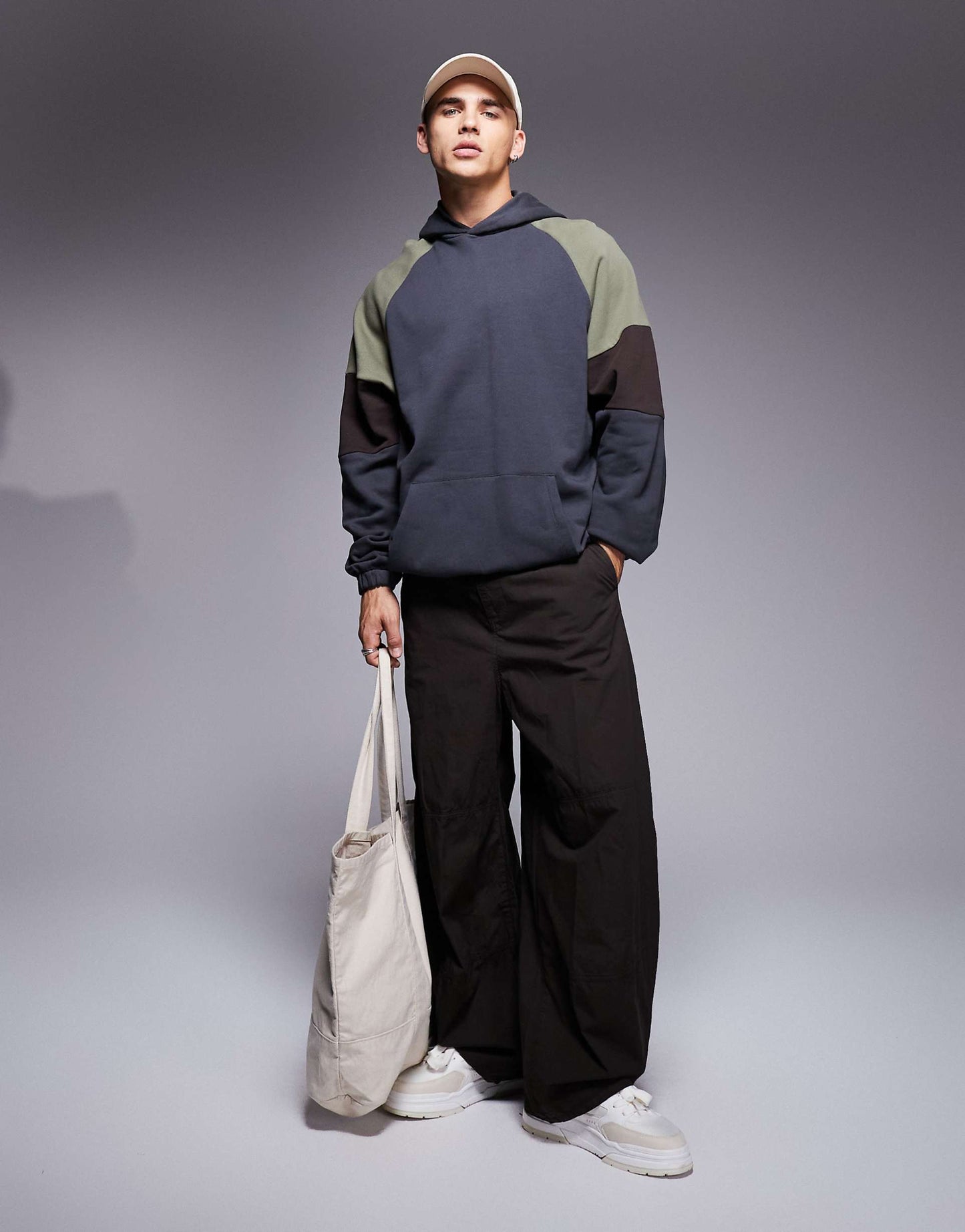 Oversized Hoodie With Colour Block