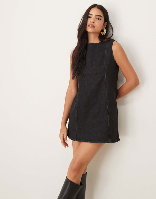 Denim Seamed Shift Dress