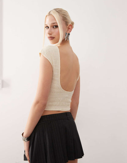 Erika Backless Sequin Mesh Top