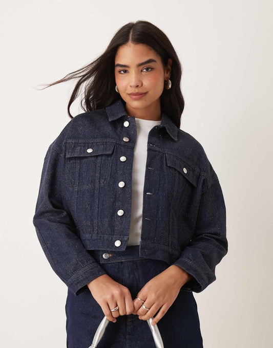 Denim Western Jacket With Glitter