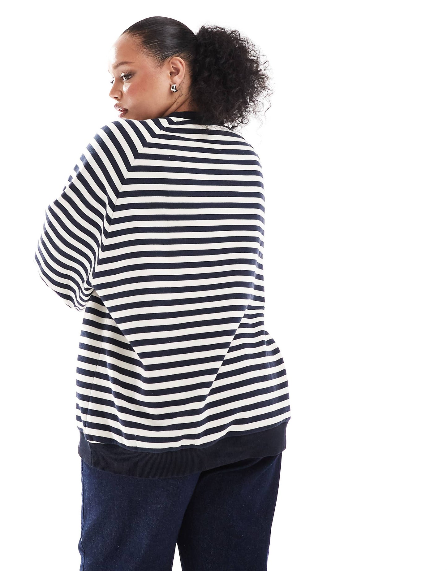 Curve Oversized Stripe Long Sleeve Sweat With Navy Rib