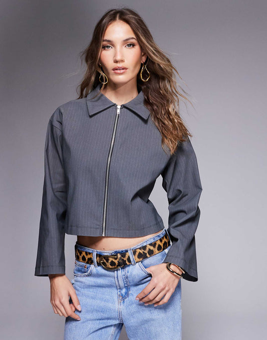 Zip Through Bengaline Long Sleeve Top