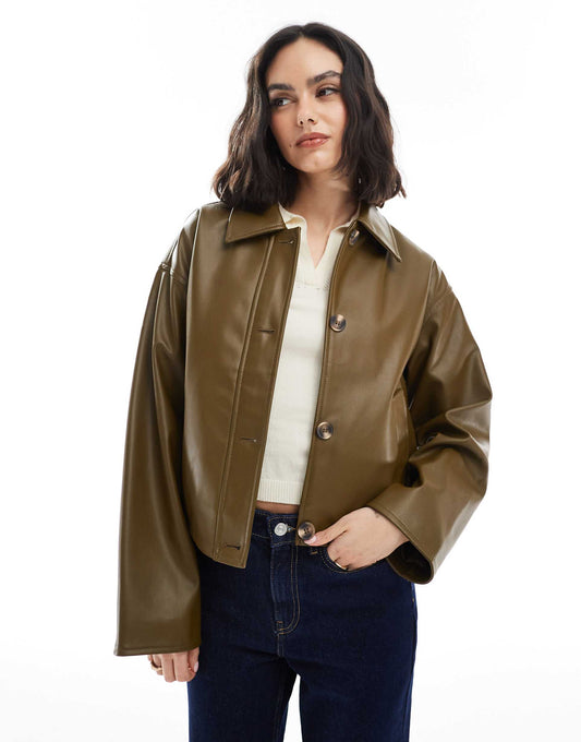 Leather Look Button Through Jacket
