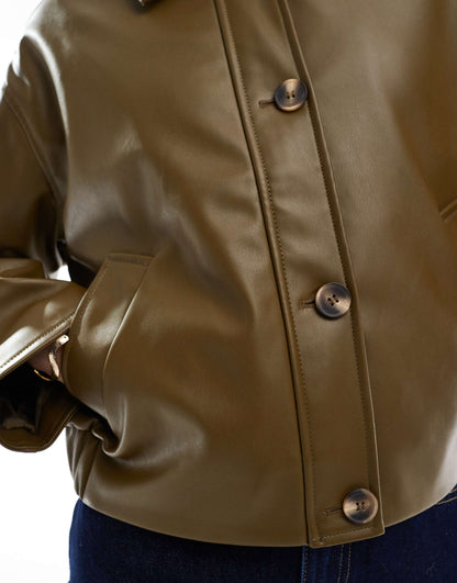 Leather Look Button Through Jacket