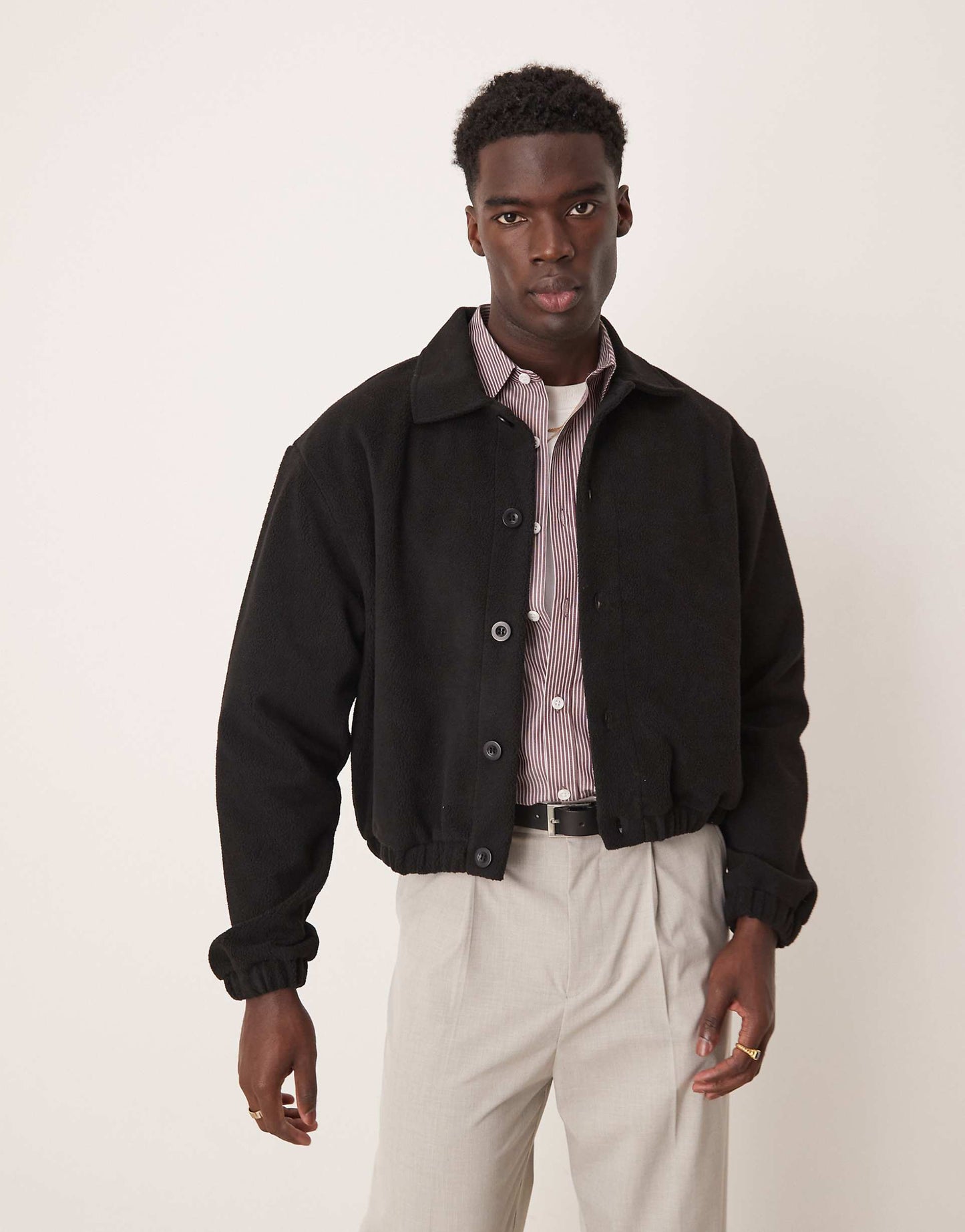 Oversized Cropped Velour Collared Cardigan