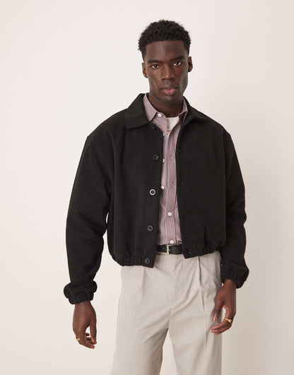 Oversized Cropped Velour Collared Cardigan