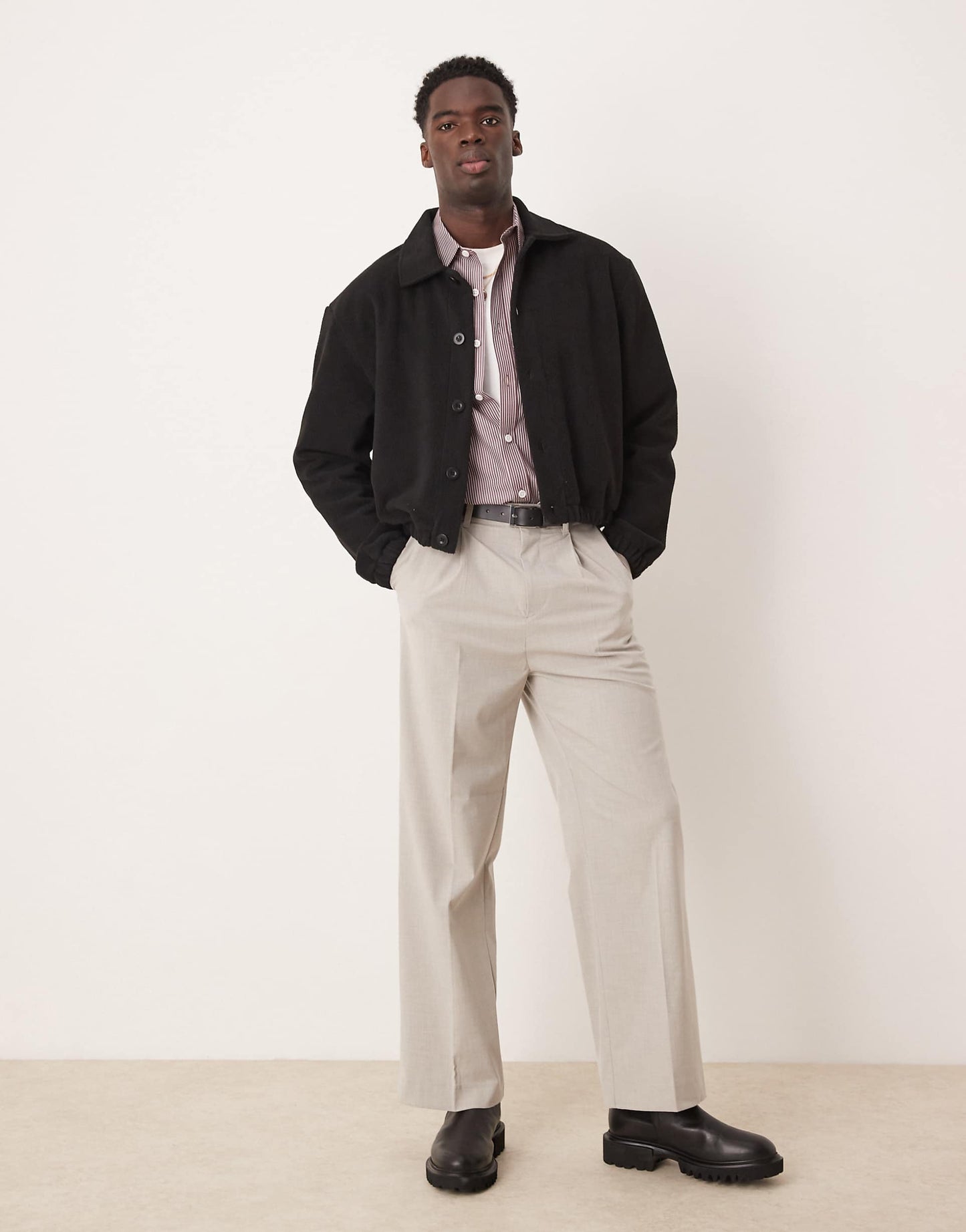 Oversized Cropped Velour Collared Cardigan