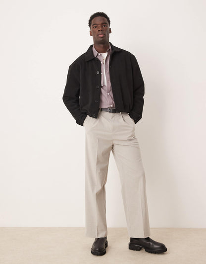 Oversized Cropped Velour Collared Cardigan