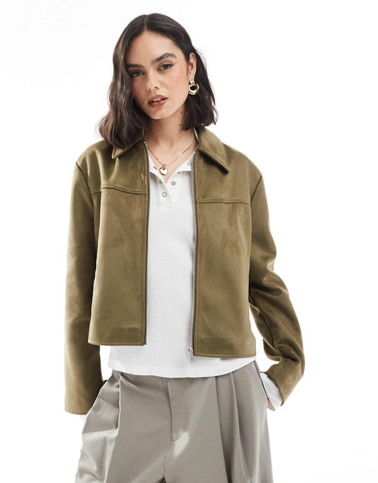 Faux Suede Top Collar Jacket