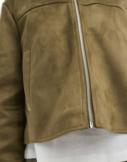 Faux Suede Top Collar Jacket