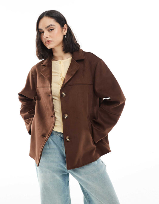 Faux Suede Button Front Jacket