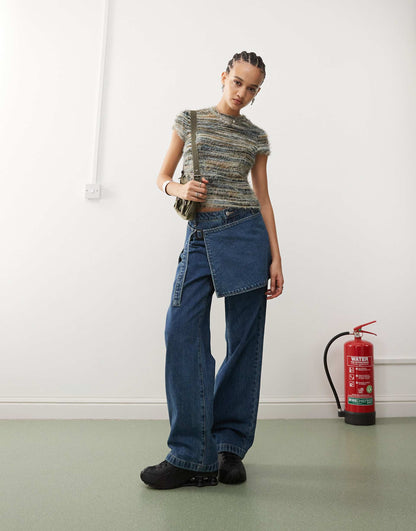 Micro High Neck Fluffy Stripe T-Shirt