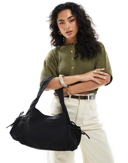 Slouchy Tote Bag With Tie Pockets