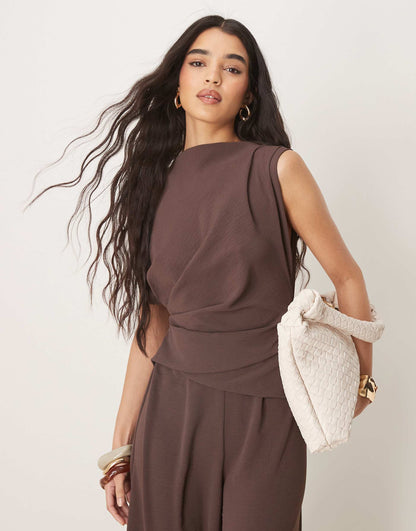 Gathered Waist Sleeveless Jumpsuit