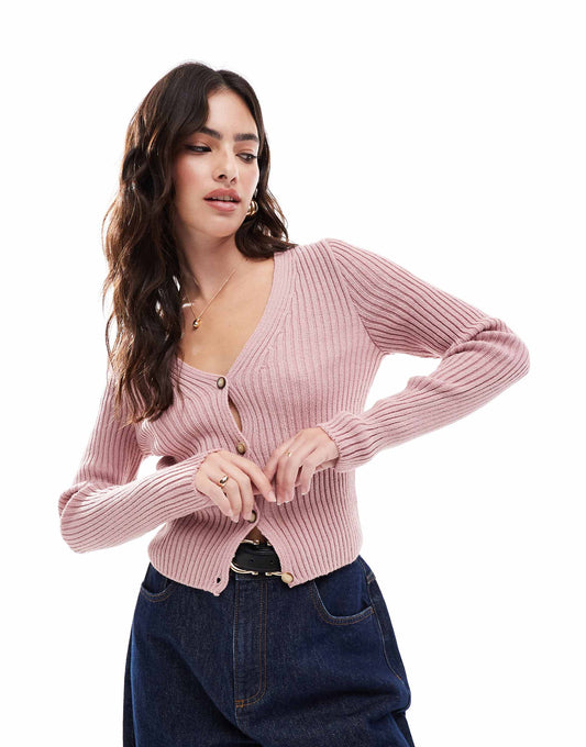 Rib V Neck Cardigan