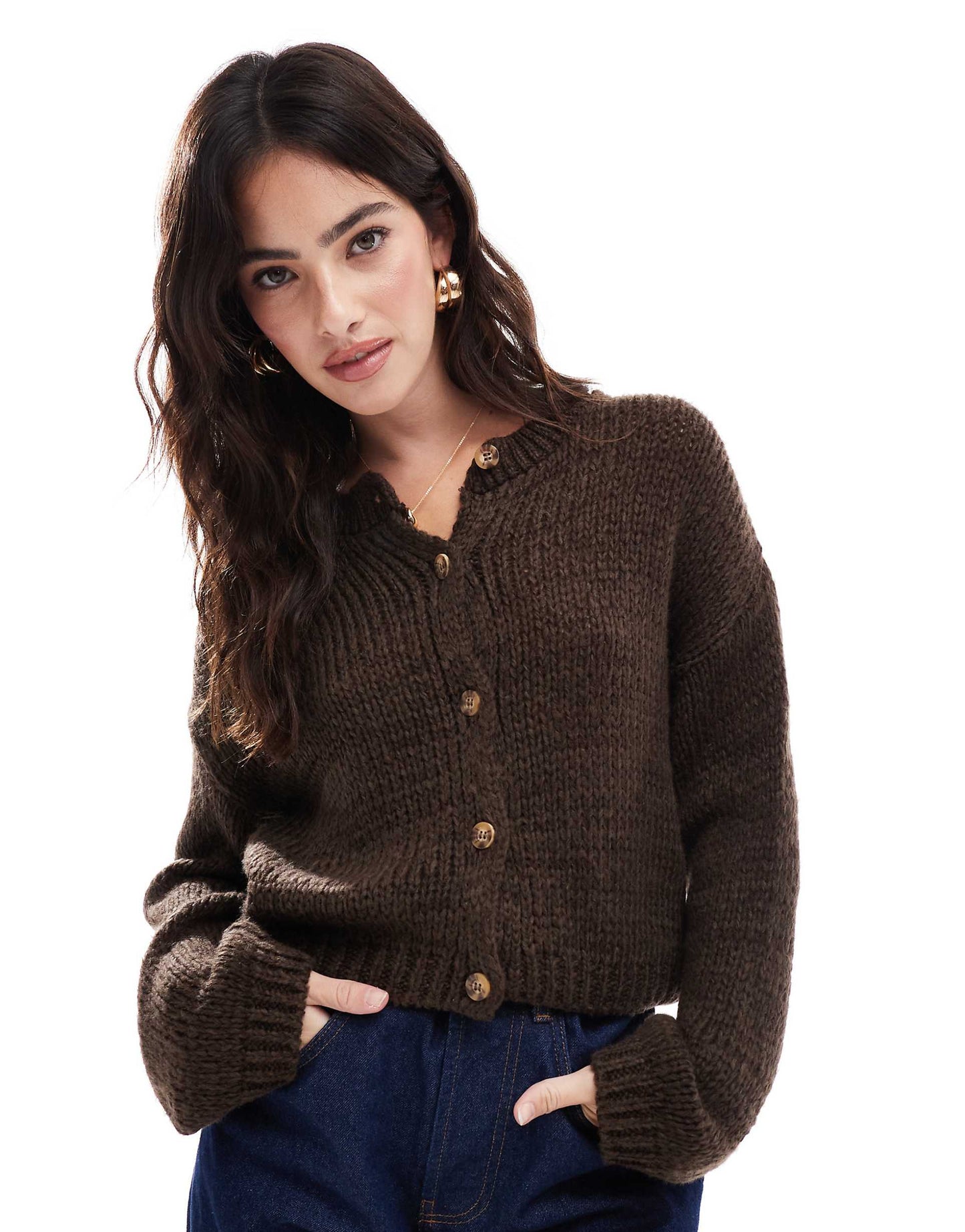 Loose Knit Crew Neck Cardigan