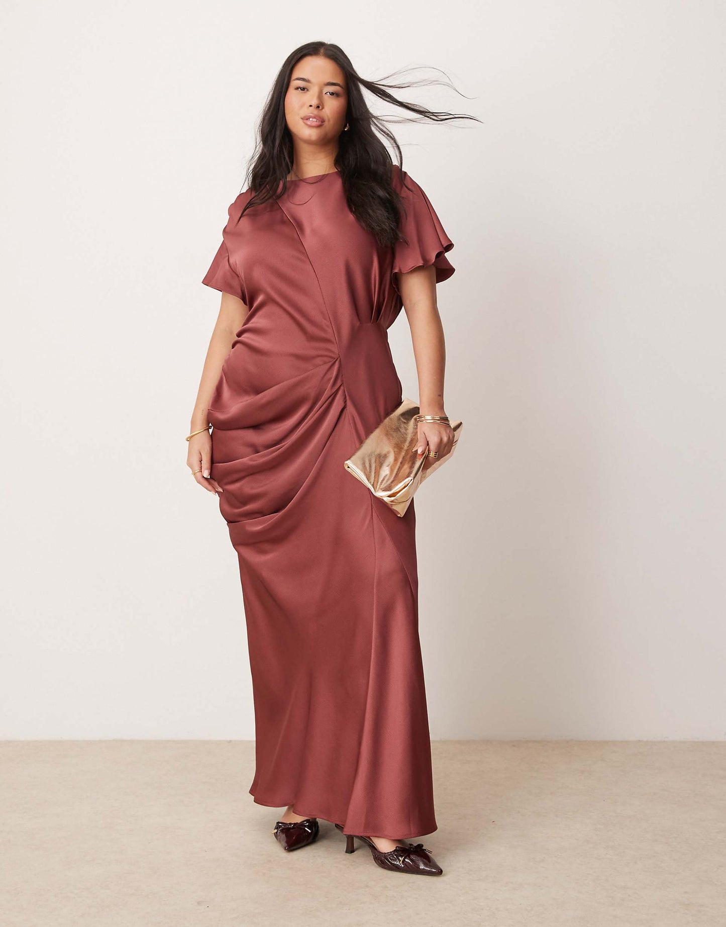 Curve Satin Flutter Sleeve Maxi Dress