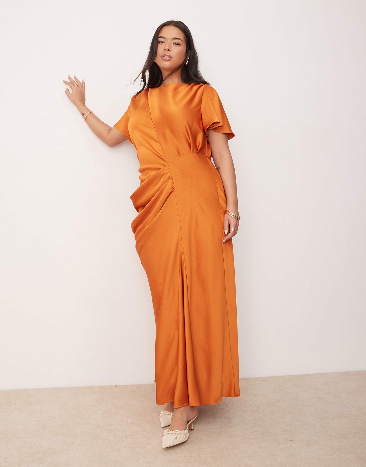 Curve Satin Flutter Sleeve Maxi Dress