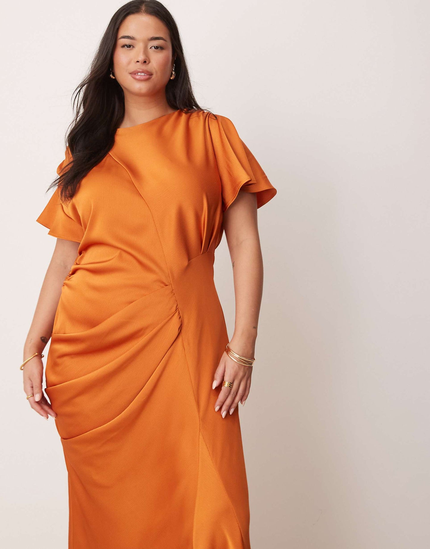 Curve Satin Flutter Sleeve Maxi Dress