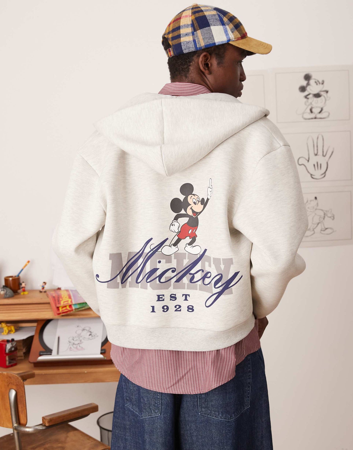 Disney Unisex Boxy Oversized Scuba Zip Through Hoodie With Mickey Mouse Prints