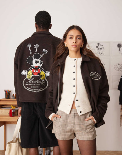 Disney Unisex Oversized Wool Harrington Jacket With Mickey Mouse Embroidery