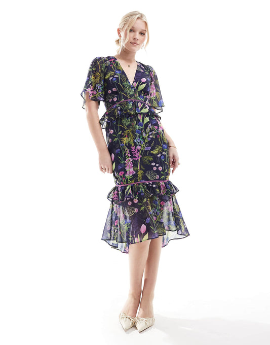 Midi Tea Dress With Peplum Waist