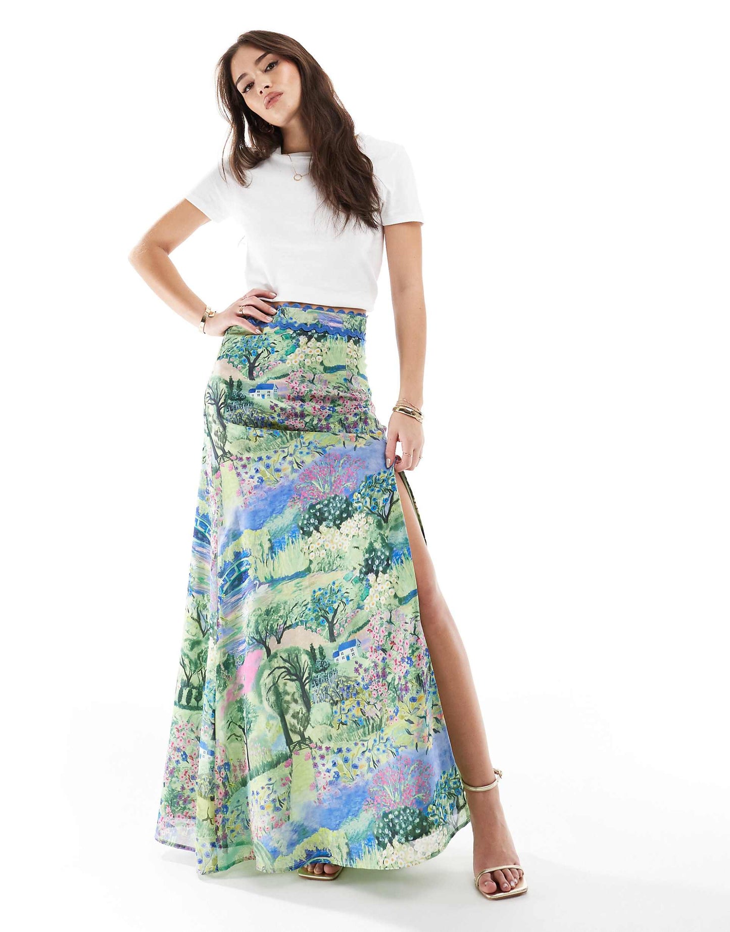 High Waisted Thigh Split Maxi Skirt